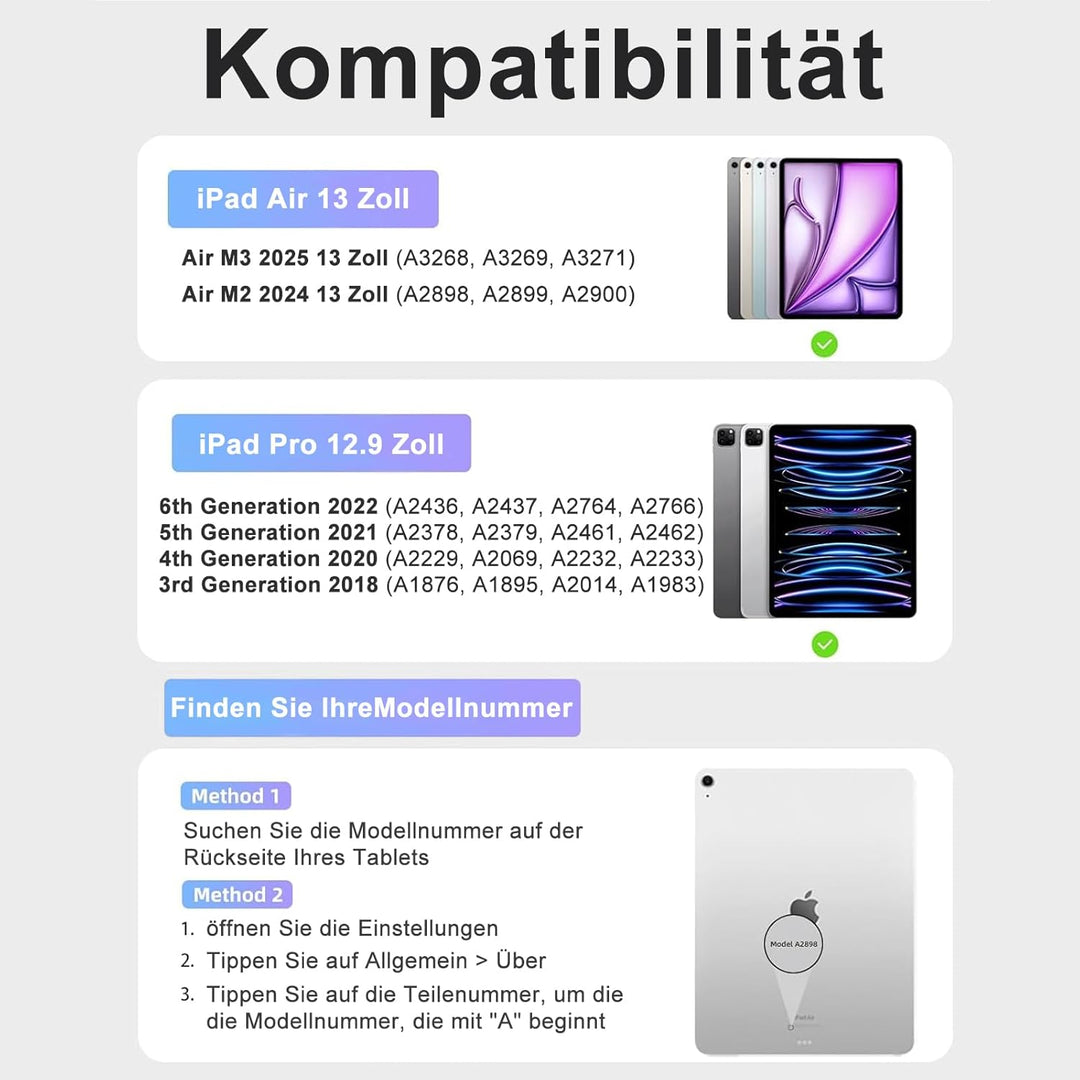 IVEOPPE Hülle mit Tastatur für iPad Air 13 Zoll 2025 M3/2024 M2, Deutsches QWERTZ Layout, Bluetooth