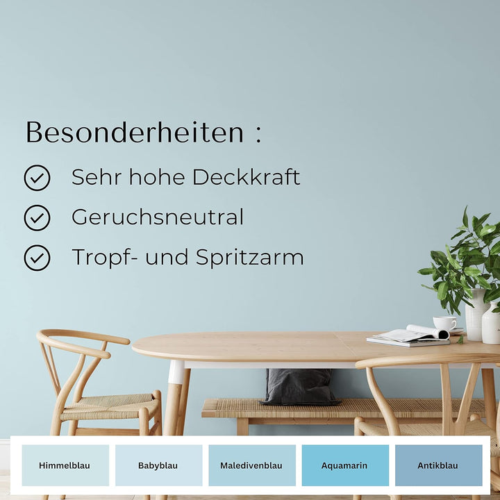 derendo Fühl Dich Wohl Deine Farbe blau, matte Wandfarbe blau, hohe Deckkraft, verschiedene Blautöne
