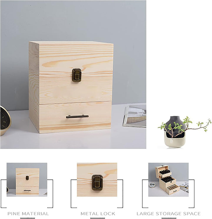 3 Etage Holz Ätherische Öle Aufbewahrung, Koffer für Ätherische Öle, 59 Löcher Aufbewahrungsboxen, f