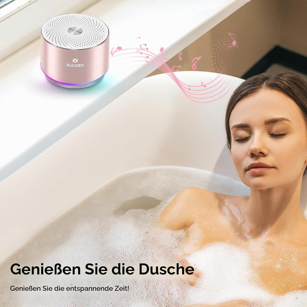 XLeader Dusche Lautsprecher, Rosa Mini Bluetooth Lautsprecher, IPX7 Wasserdicht, 5W Klar Sound&amp;Reich