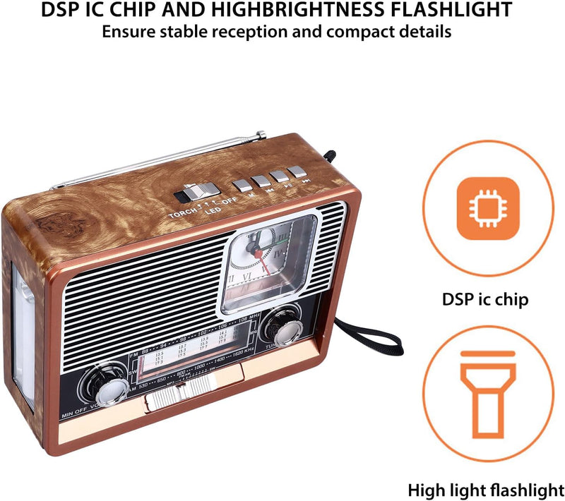 Tragbares Vintage Radio, AM FM SW Old Fashion Classic Style Bluetooth Radio, Multifunktionales Retro