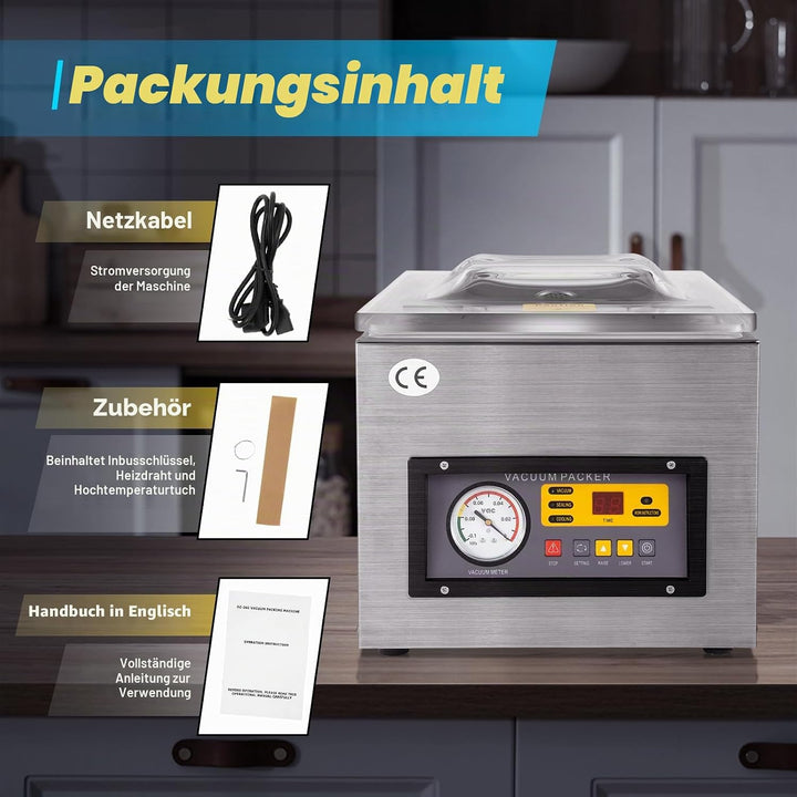 DZ-260C 220V 120W Vakuumierer Vakuumiergerät Vakuummaschine Vakuumgerät Edelstahl Paket Automatisch