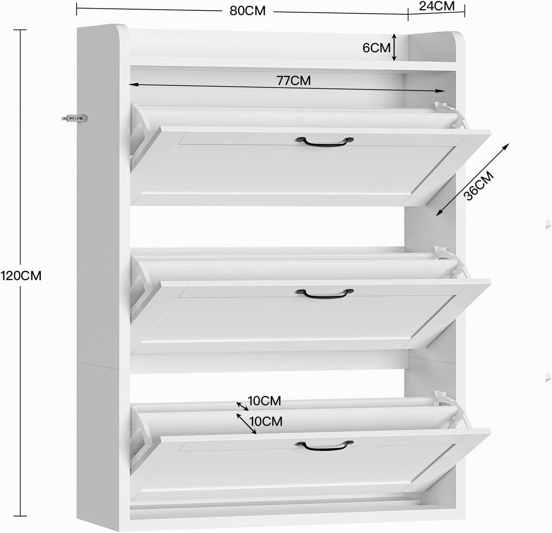 TEENFON Schuhschrank Schmal-80 cm breiter Schuhkipper mit 3 Klappen,verstellbare Böden,platzsparende