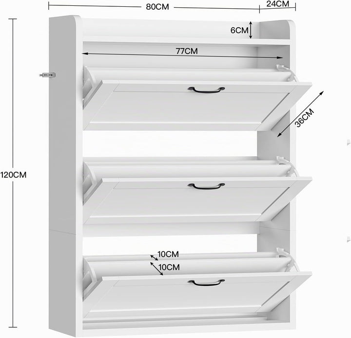 TEENFON Schuhschrank Schmal-80 cm breiter Schuhkipper mit 3 Klappen,verstellbare Böden,platzsparende