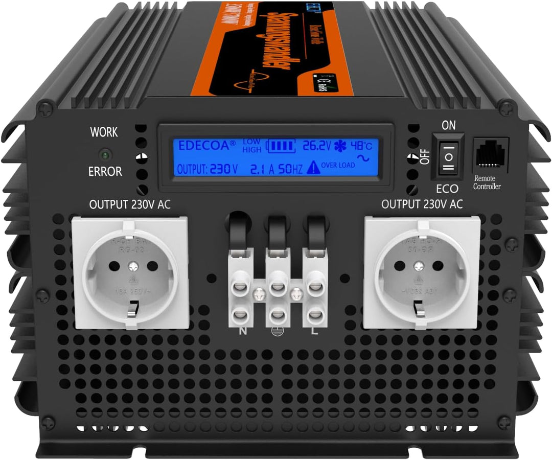 EDECOA Wechselrichter 24v auf 230v Reiner Sinus Spannungswandler 3500w und LCD-Bildschirm mit Fernbe