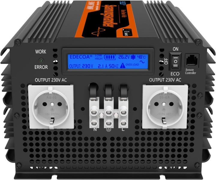 EDECOA Wechselrichter 24v auf 230v Reiner Sinus Spannungswandler 3500w und LCD-Bildschirm mit Fernbe