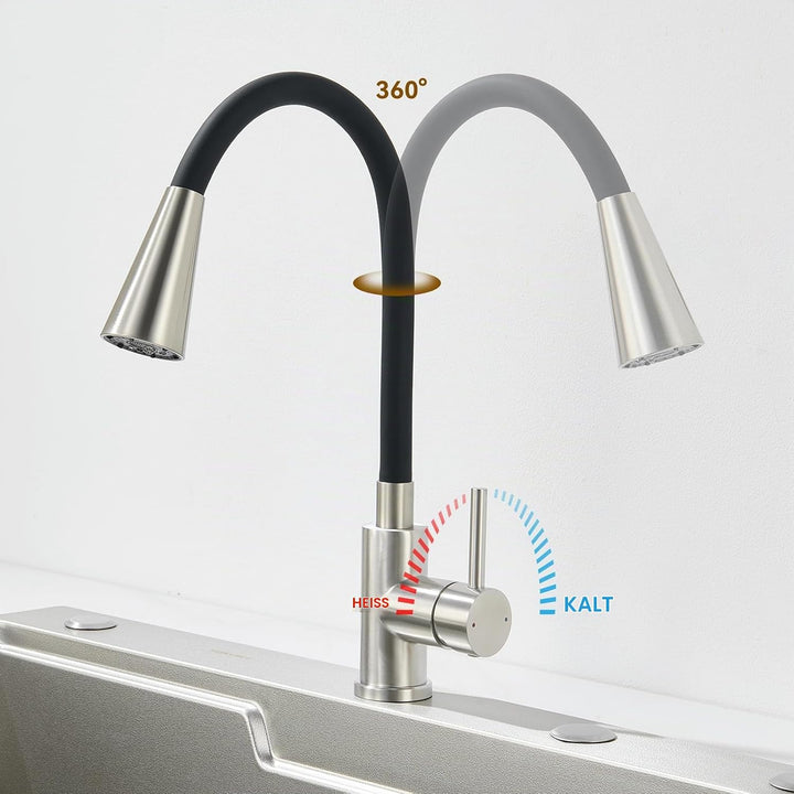 Wasserhahn Küche Flexibler, Küchenarmatur mit Flexibler Auslauf 4 Modus, Hochdruck Mischbatterie Spü