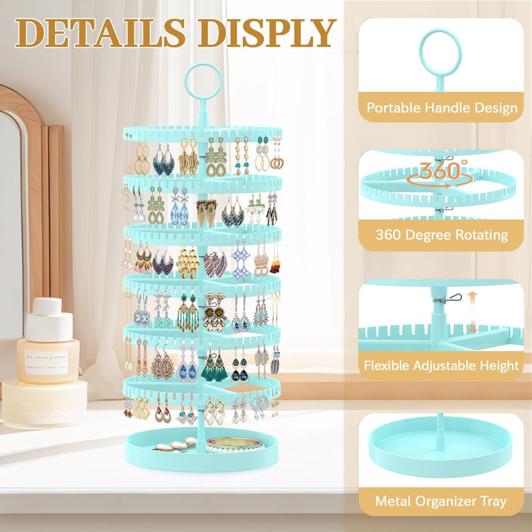 Drehender Ohrring Ständer Halter Organizer Display mit Metalltablett, 6-Stufiger Ladies Verstellbare