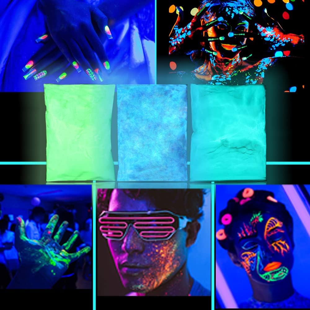 Fluoreszierender Pulver, 3x100g Professionelle Leuchtpigmente, Selbstleuchtend, phosphoreszierend un