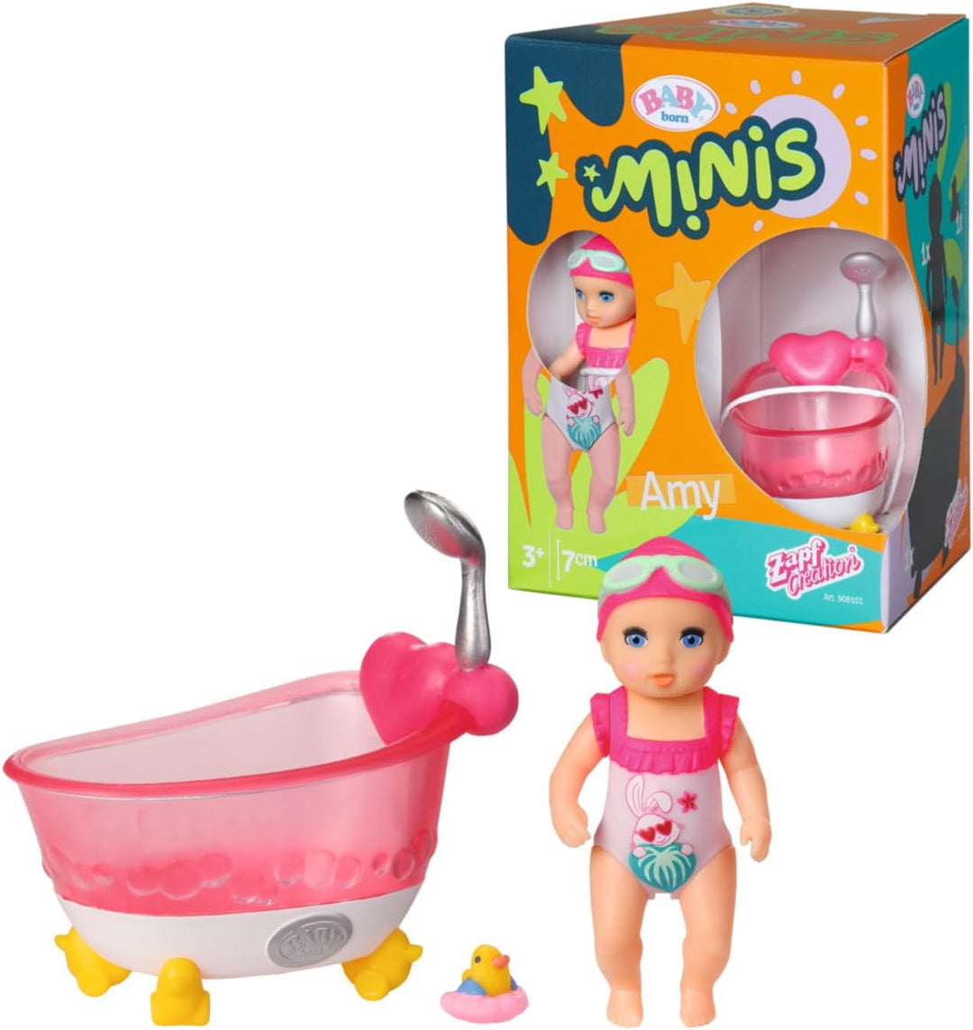 BABY Born, Puppenfahrzeug, aufklappbarer Wohnwagen &amp; Minis Badewannen-Spielset mit Minis-Puppe Amy u