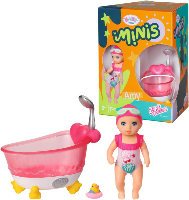 BABY Born, Puppenfahrzeug, aufklappbarer Wohnwagen &amp; Minis Badewannen-Spielset mit Minis-Puppe Amy u