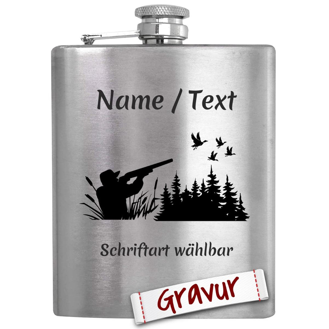 Jäger Geschenk Flachmann mit Gravur/Spruch personalisiert, Jagd Geschenke für Männer/Papa/Opa/Eheman