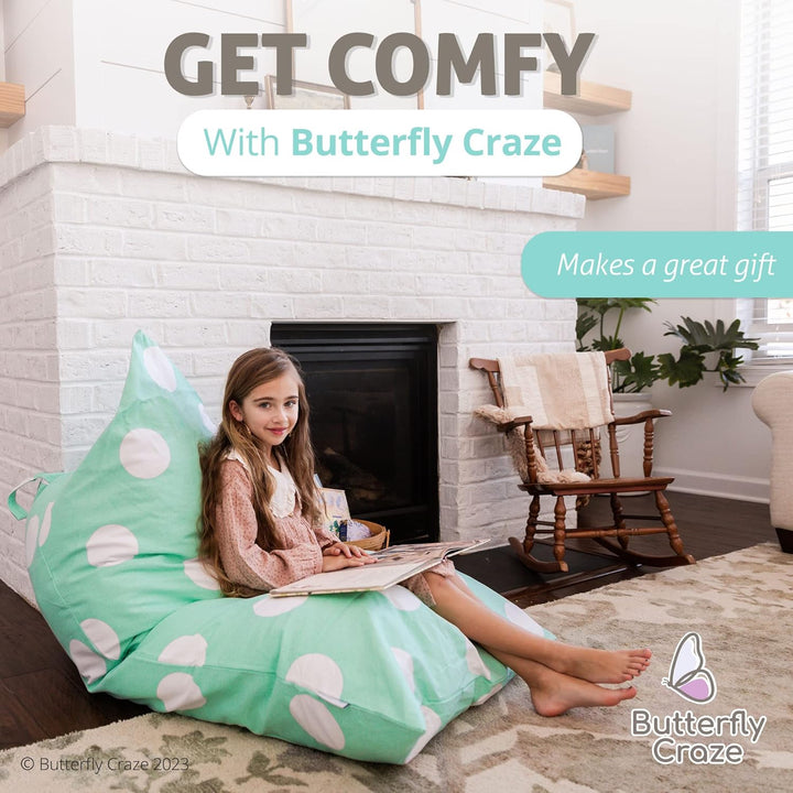 HEYOMART Butterfly Craze Stuffed Animal Storage Bean Bag Chair – Stuff ‘n Sit Toy Bag Floor Lounger