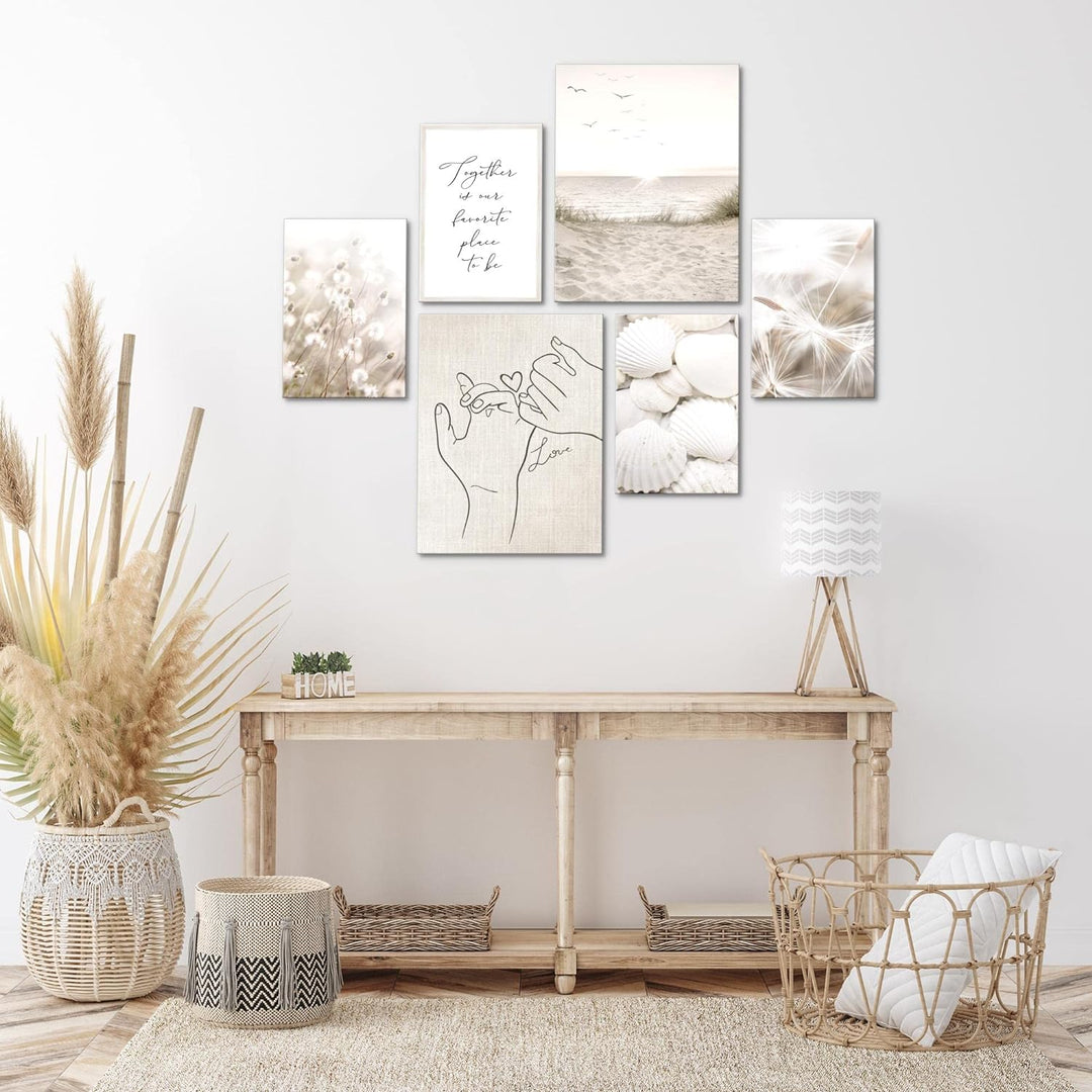 Novart Bilder Set - AUFHÄNGFERTIG - KEIN EXTRA RAHMEN BENÖTIGT - Boho Strand Modern Beige - Wohnzimm