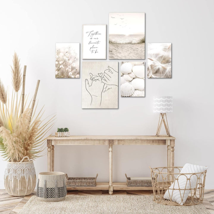 Novart Bilder Set - AUFHÄNGFERTIG - KEIN EXTRA RAHMEN BENÖTIGT - Boho Strand Modern Beige - Wohnzimm
