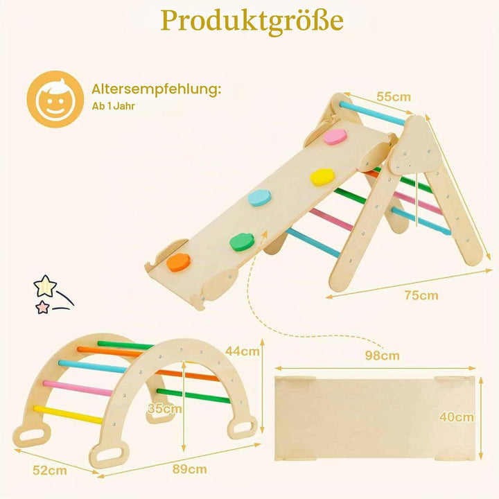 HOMASIS 3 in 1 Kletterdreieck mit Rutsche & Leiter & Kletterbogen, Klettergerüst mit Rampe, Sprossen