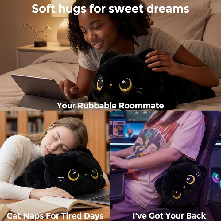 Mewaii Niedliches schwarzes Katzenplüschkissen, Kawaii Plüschtiere Schwarze Katze, Squishy Plüschtie
