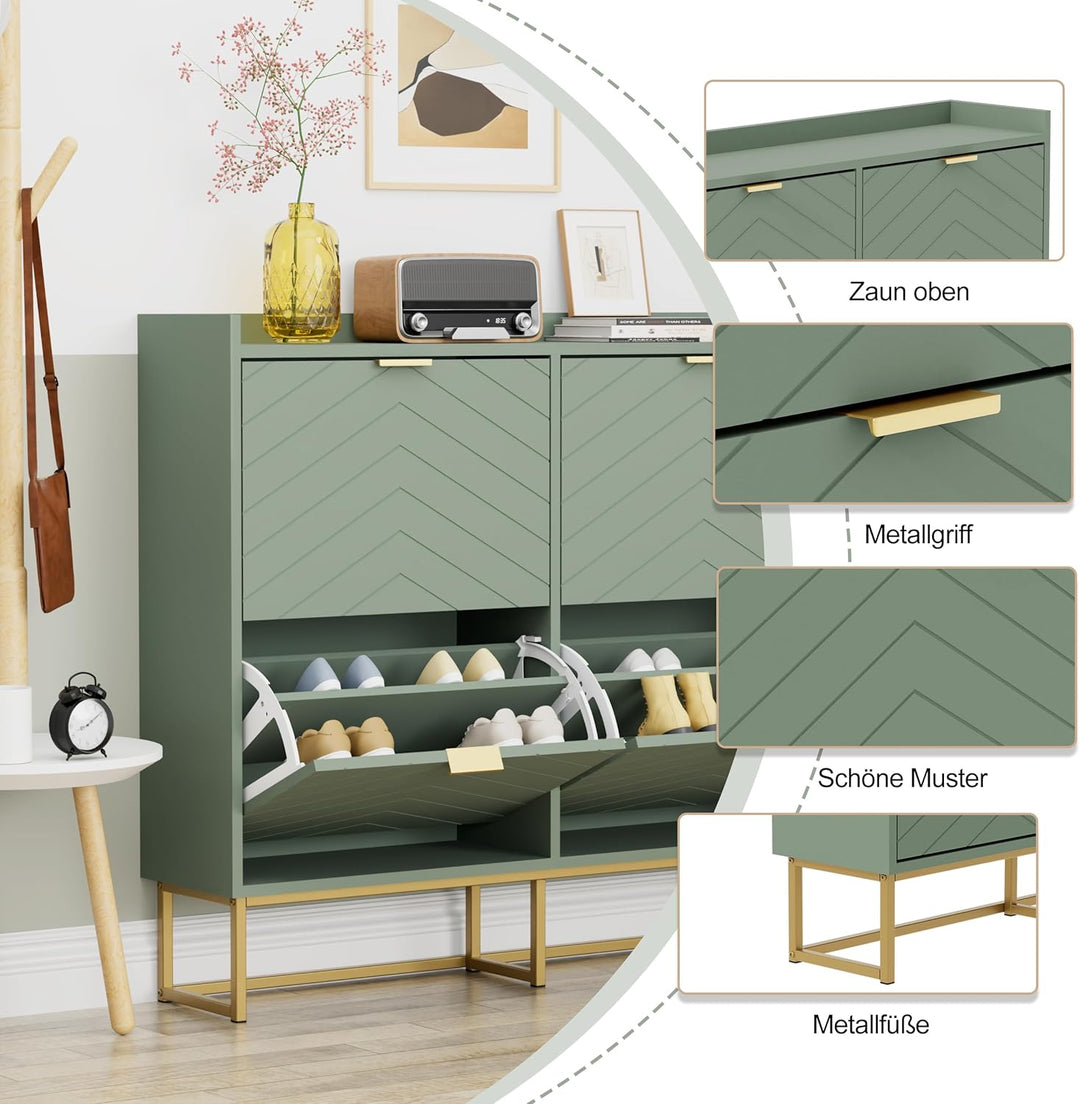 UEV Schuhschrank mit 4 Klappen Schmal,Freistehendes Schuhregal mit Kippschutz, Schuhkommode mit vers