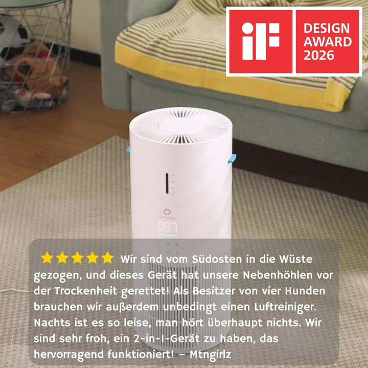 Airthereal 2-in-1 Luftreiniger mit Luftbefeuchter für bis zu 125 m², 3-Stufen-Filter, Luftqualitätsa