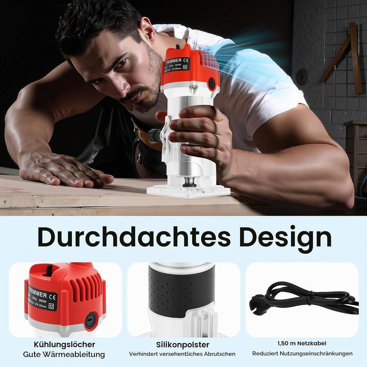 Holzfräse Oberfräse, 800W Elektrischer Oberfräse 1/4" Kantenfräse Einhandfräse Profi Holzfräse Handf