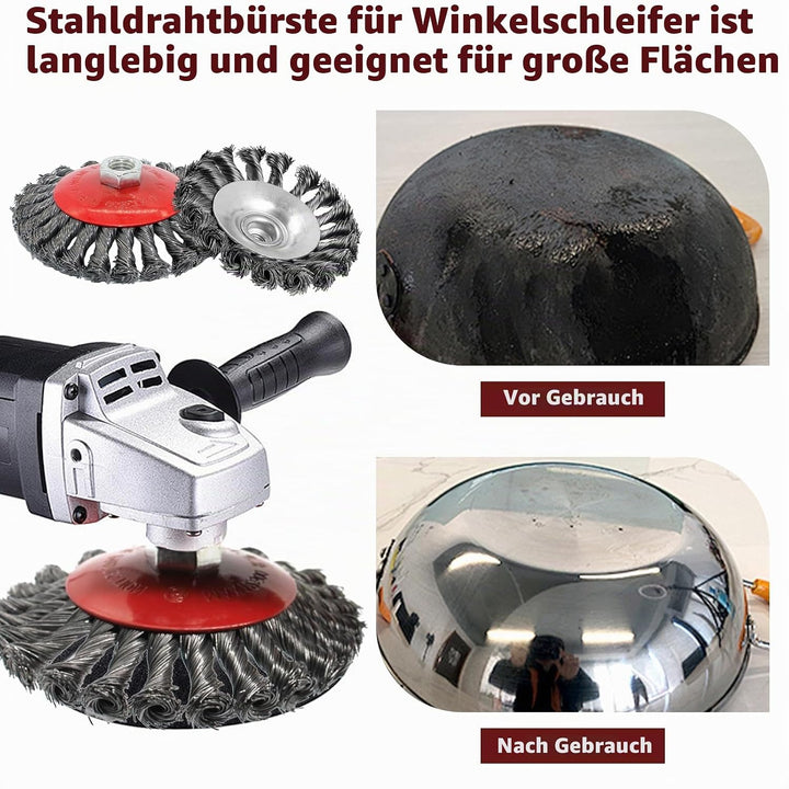 6 Stück Drahtbürste Winkelschleifer, Ø125 mm Flex Topfbürste Winkelschleifer M14 Stahlbürste Kegelbü
