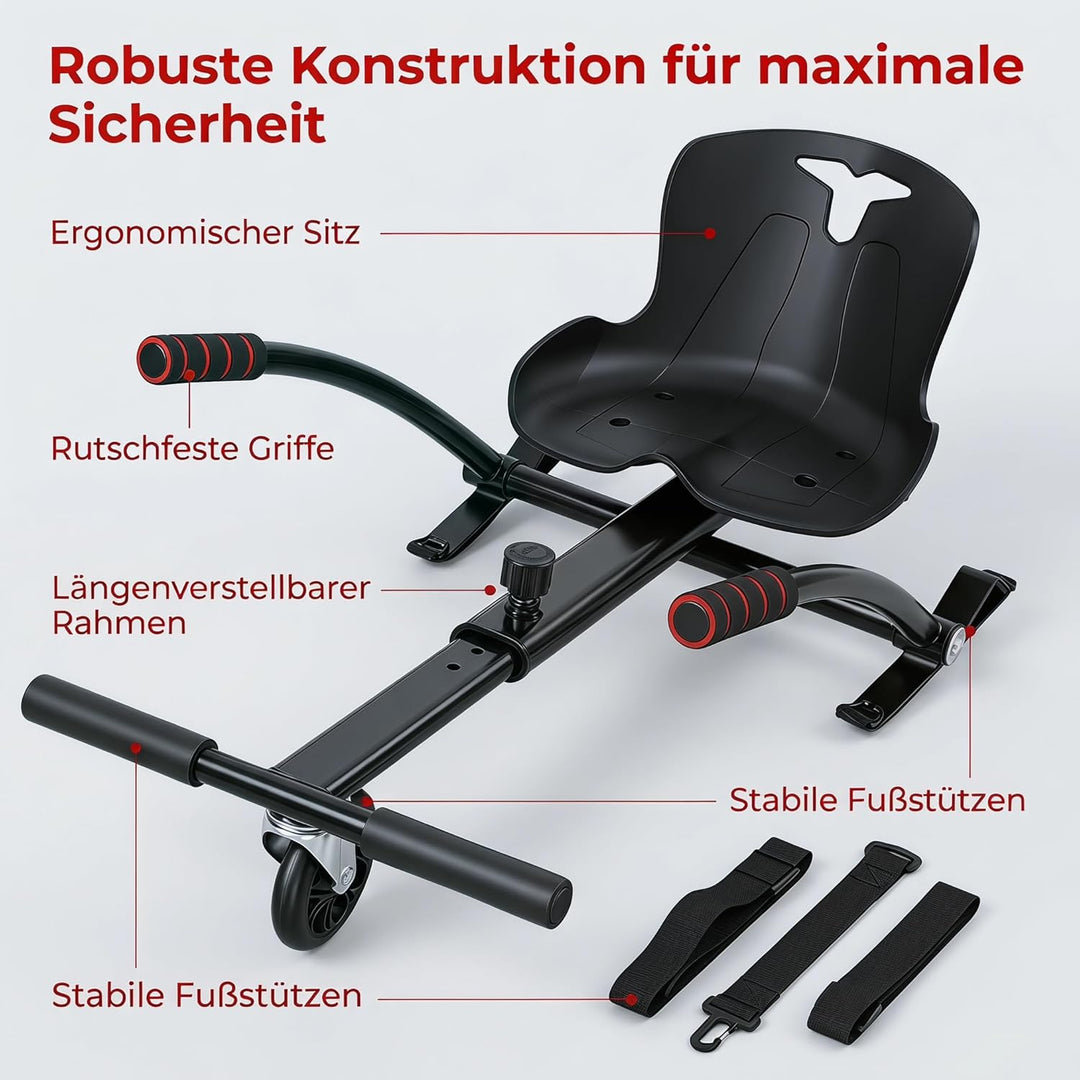 Hoverboard mit Sitz, Verstellbarer Sitzscooter Kompatibel mit 6,5-10 Zoll Hoverboard Sitz, Kartsitz
