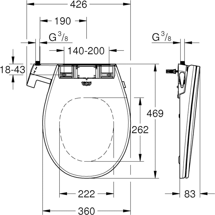 GROHE Bau Keramik - Dusch- WC Aufsatz (manuell bedienbar, 2 separate Duscharme, Absenkautomatik), al