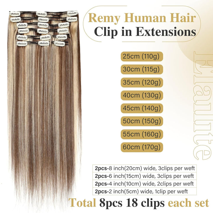 Elailite Clip in Extensions Echthaar Haarteile 100% Remy Haar Haarverlängerung Doppelt 8 Tressen dic