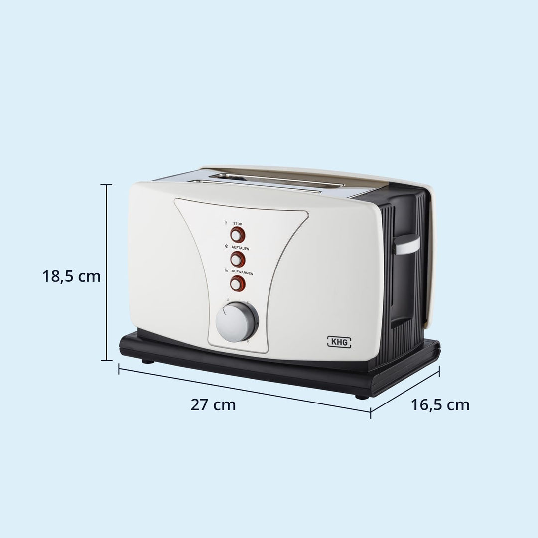 KHG Toaster TO-802WS | Toaster 2 Scheiben Weiss 800 W | mit Brötchenaufsatz, 6 Bräunungsstufen mit B