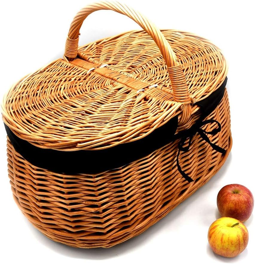 Rattankorb Weidenkorb Korb Picknickorb Stabiler Tragekorb mit 2 Deckeln aus Weide geflochten K1-030-