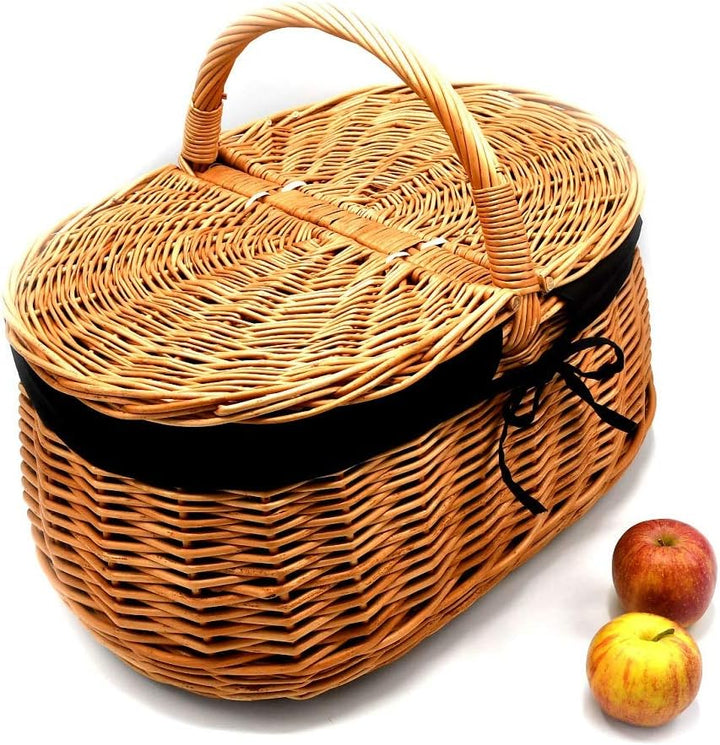 Rattankorb Weidenkorb Korb Picknickorb Stabiler Tragekorb mit 2 Deckeln aus Weide geflochten K1-030-