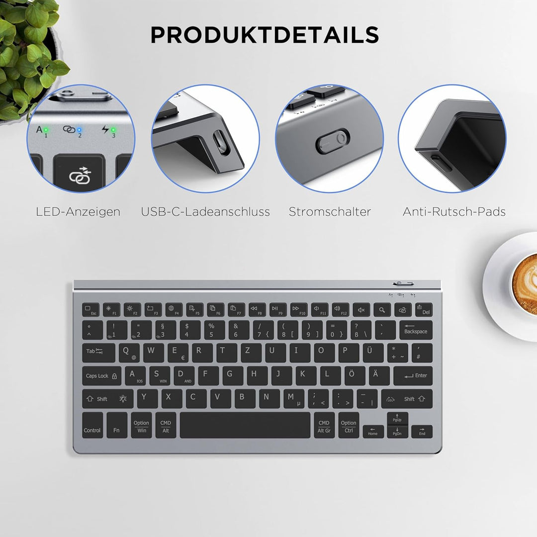 CACOE Deutsche Bluetooth Tastatur Kompatibel Mit iPad A16/10/iPad Air/Pro Tastatur Kompatibel Mit IO