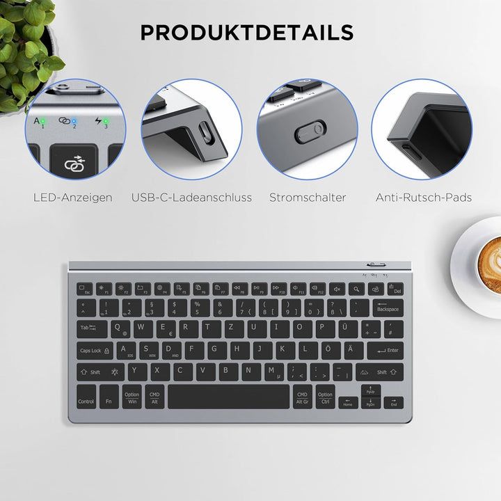 CACOE Deutsche Bluetooth Tastatur Kompatibel Mit iPad A16/10/iPad Air/Pro Tastatur Kompatibel Mit IO