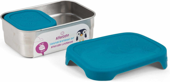 Affenzahn Edelstahl Brotdosen Set inkl. Snack-Box Silikon-Deckel BPA-frei Spülmaschinenfest Hai, Hai