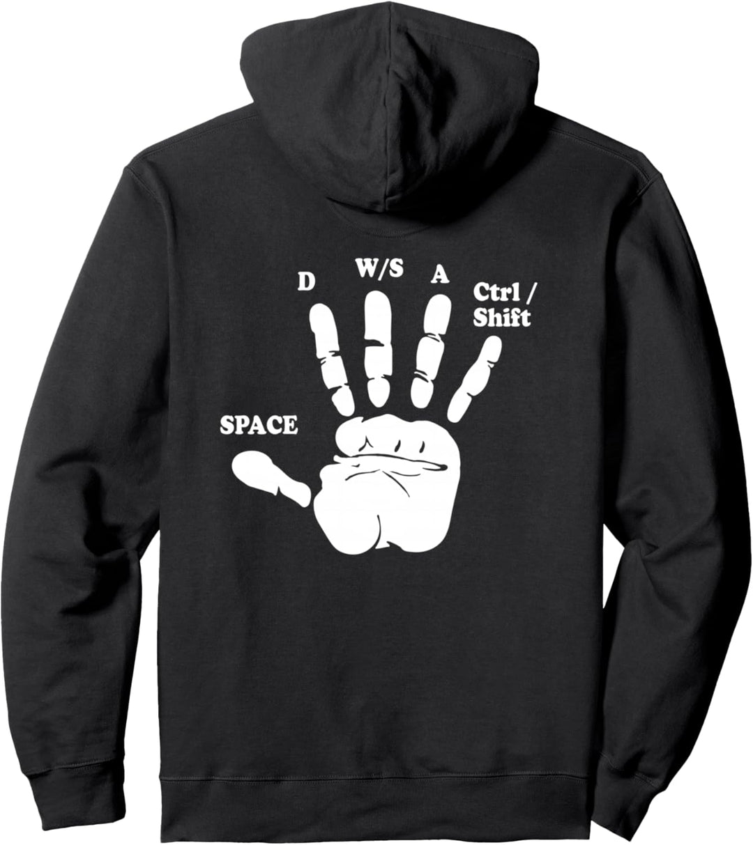 Gamer WASD Hand Zocker Nerd Herren Damen Geschenk Backprint Pullover Hoodie