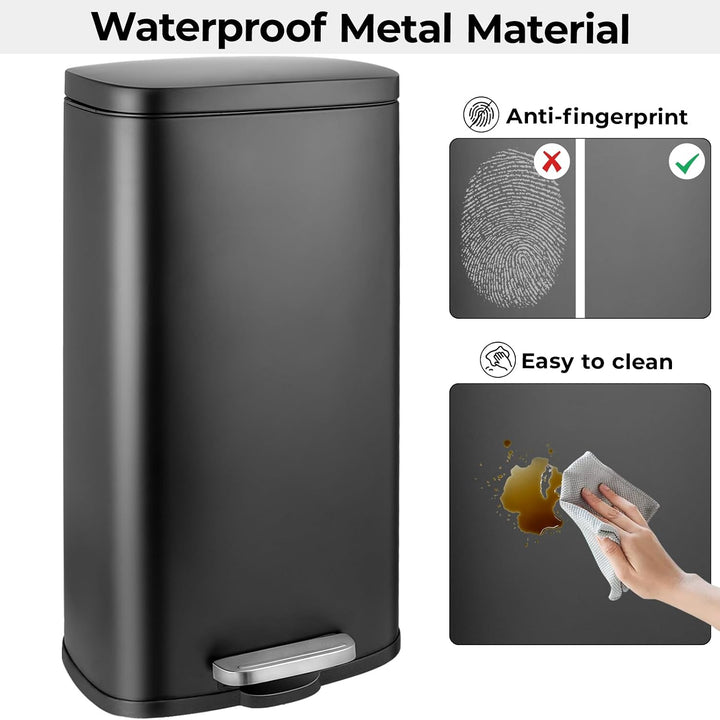 LIFERUN Mülleimer Küche 30l, Abfalleimer mit Deckel, Softclose Treteimer aus Stahl, mit Inneneimer f