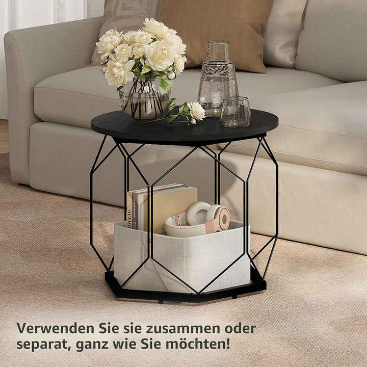 WOLTU 2er Set Couchtisch, Beistelltisch mit runder Tischplatte, Sofatisch mit hohlem Metallrahmen, W