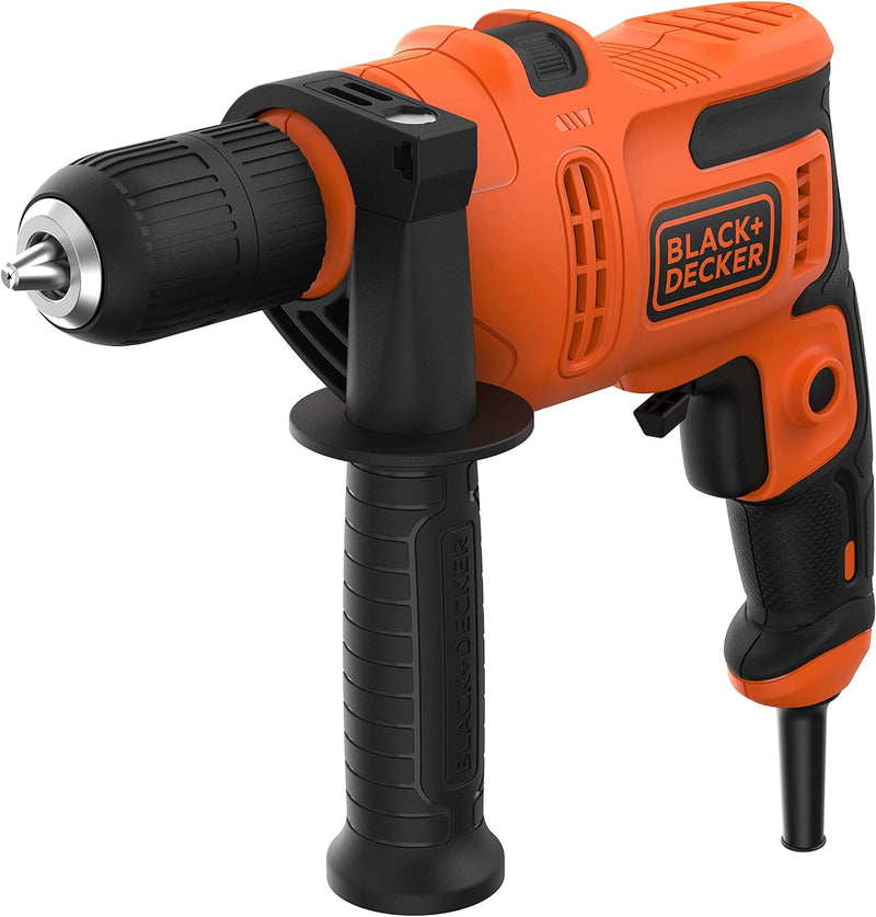 Black+Decker 1-Gang Schlagbohrmaschine BEH200K (500W, mit 2-tlg. Schnellspannbohrfutter, Rechts-/Lin