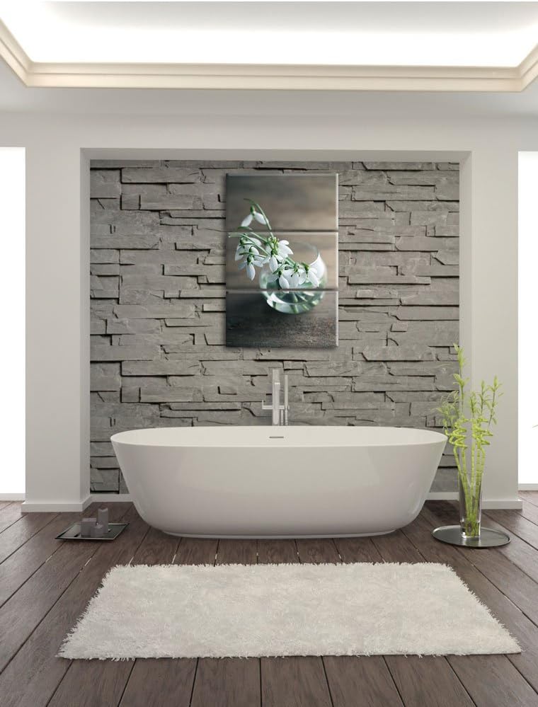 Pixxprint Schneeglöckchen in der Vase als Leinwandbild/Grösse: 3 Teilig (120x80) cm/Wandbild/Kunstdr