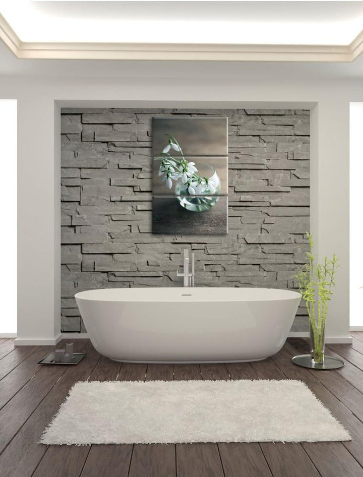 Pixxprint Schneeglöckchen in der Vase als Leinwandbild/Grösse: 3 Teilig (120x80) cm/Wandbild/Kunstdr