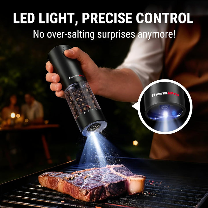 ThermoPro Elektrisches Salz- und Pfeffermühlen-Set, 110 ml, Wiederaufladbar, Automatische Pfeffermüh