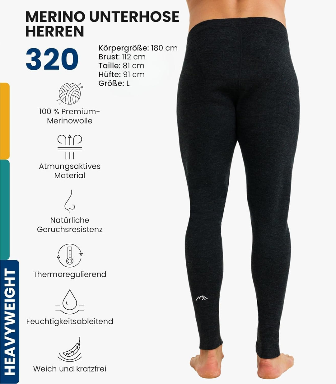 Merino Unterwäsche Herren - Lange Unterhosen Herren Merino Thermounterwäsche + Wollsocken 320 Charco
