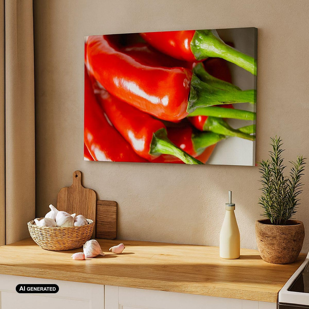 Bilder auf Leinwand 100x70cm Leinwandbild mit Rahmen Gemüse würzig Chili Gross Wanddeko Bild Schlafz