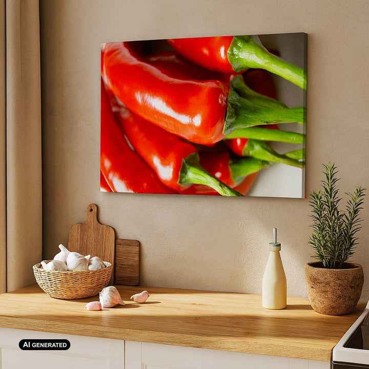 Bilder auf Leinwand 100x70cm Leinwandbild mit Rahmen Gemüse würzig Chili Gross Wanddeko Bild Schlafz