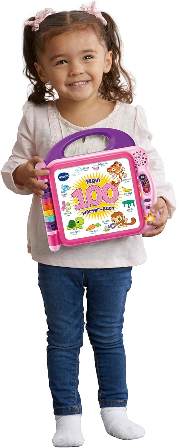 VTech Baby Mein 100-Wörter-Buch pink – Interaktives Bilderbuch zum Lernen erster Wörter mit 12 bilin