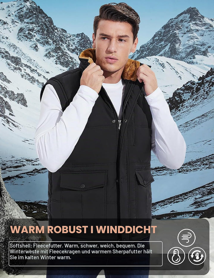 MAGCOMSEN Winterweste Herren Gefüttert Outdoor Weste Warme Fleeceweste Freizeit Ärmellos Jacke Therm