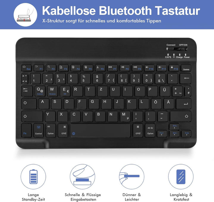 LAMA Samsung Galaxy Tab S6 Lite Hülle mit Tastatur - Deutsches QWERTZ Layout, Kabellose Tastatur Hül