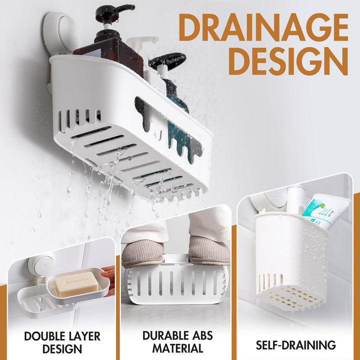 LEVERLOC Duschablage ohne Bohren mit Saugnapf Stabiles Badezimmer Regal aus Edelstahl, Wasserdicht &