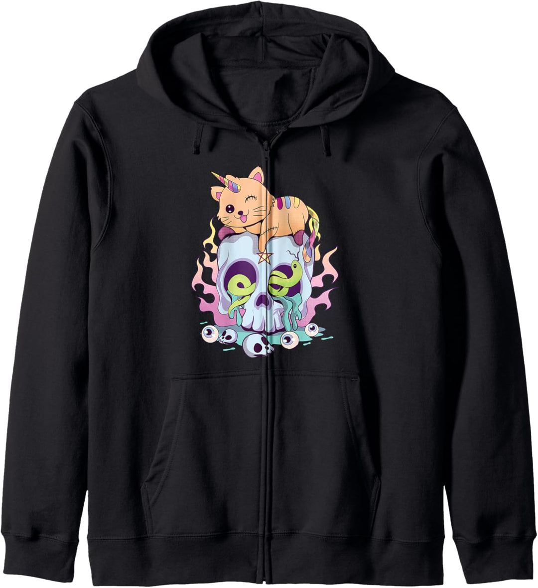 Caticorn Schädel Pastell Goth Niedlicher Ästhetischer Kapuzenjacke