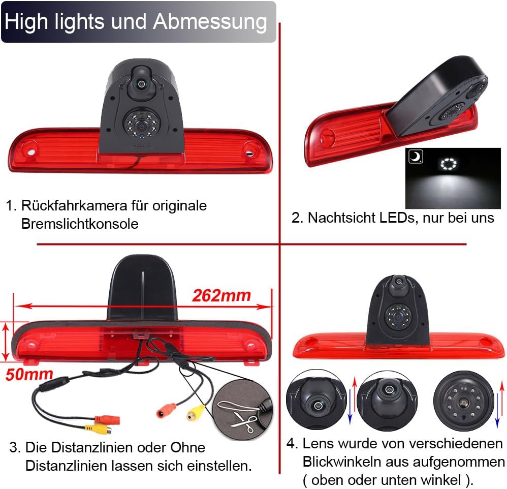 Doppel-Rückfahrkamera im Bremsleuchte,Auto Rückfahrkamera mit Zwei Kameras+7" LCD Monitor für FIAT D